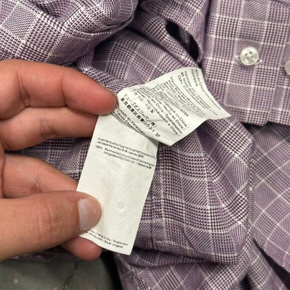 Hugo Boss Slim Fit Dress Shirt Check Houndstooth Cotton Pink 38 15 Small - Picture 10 of 10